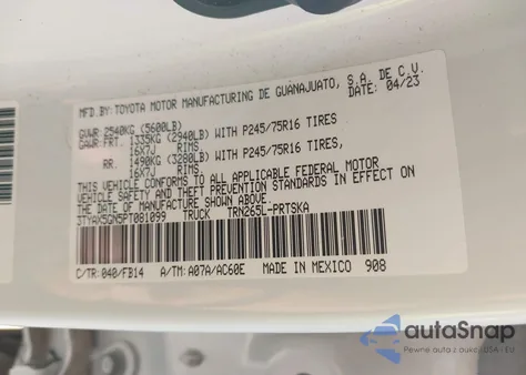 2023 Toyota Tacoma Sr from USA, damaged, VIN 3TYAX5GN5PT081099